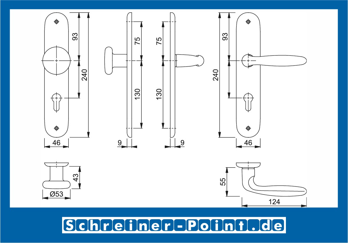 Hoppe Verona Aluminium Langschildgarnitur F1 Natur 1510/273P, 2962220, 6659221, 2962238, 2962246, 8005688, 2806585